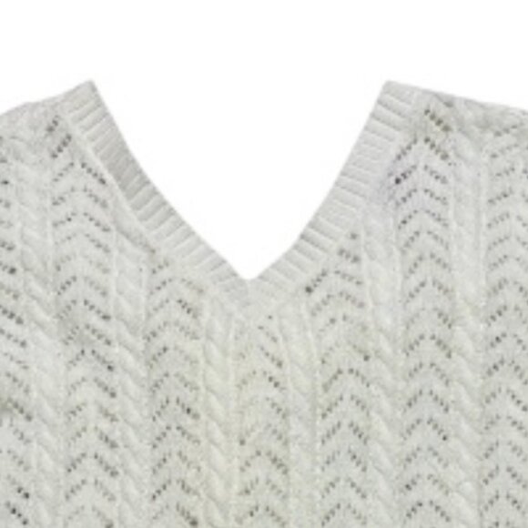 mi ami Francesca's Cable Knit Knotback Sweater Women's S Off White V-Necl L/S - Picture 6 of 10
